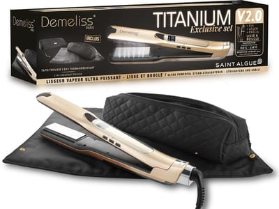 Stoomstijltangset + 2-in-1 mat en etui - SAINT ALGUE - Demeliss Exclusive Set Tita V2 - Titanium - Goud