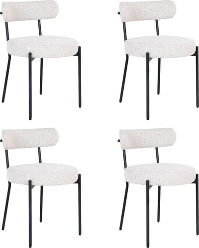 QUVIO Eetkamerstoelen Leanne - Eetkamerstoel - Bouclé - Staal - Wit - Set van 4