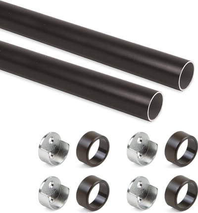 Emuca Garderobestangset rond D. 28 mm, 750 mm, Aluminium, Mokka kleur, maximumgewicht van 40 kg