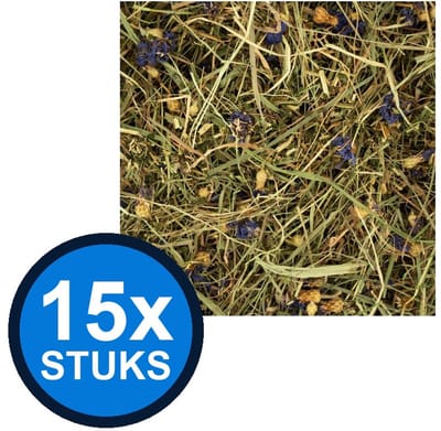 15x Deli Nature - Rodelicious kruidenhooi korenbloem&brandnetel 600gr - Knaagdierenvoer - 600 g
