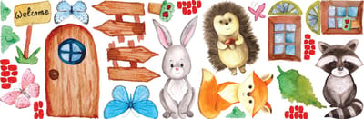 Muurstickers - Bosdieren - Transparante achtergrond - 20x60cm