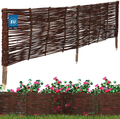 KOTARBAU® Bloembedrand, Wilgenhouten Hek, Beeteinfassing, 120 x 40 cm, Bruin, Tuinafscheiding, Houten Tuinhek, Schapenhek