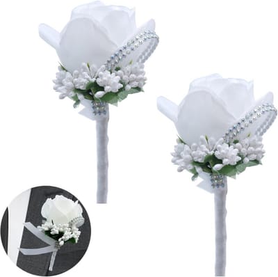 Rozen Corsage - Bruiloft Accessoires - Feestelijke Decoratie - Handgemaakt Ontwerp - 2 Stuks - Wit