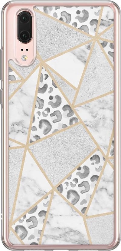 Casimoda® hoesje - Geschikt voor Huawei P20 - Stone & Leopard Print - Siliconen/TPU - Soft Case - Bruin/beige - Luipaardprint