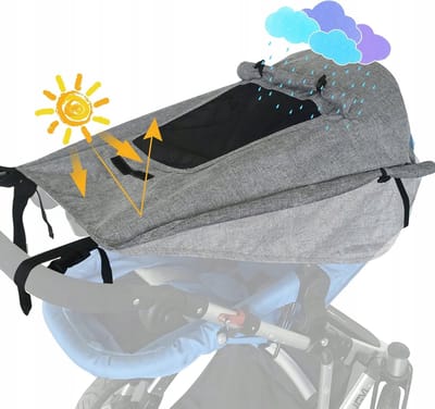 Universele Kinderwagen Zonnekap - UV 50+, Waterdicht, Grijs