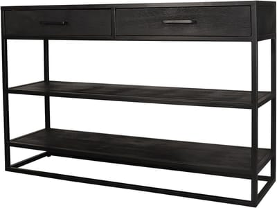Bijzettafel Visgraat - Salontafel Hout - Decoratief Plaatsen - Duurzaam Mangohout - 120 cm - Zwart