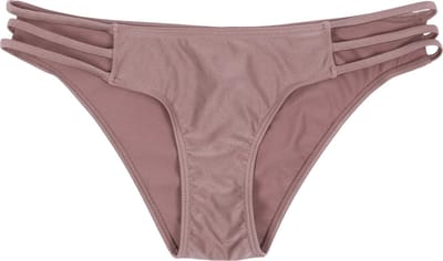 Bruin slipje, het broekje van een badpak, damesonderbroek, zwembad, strand, bikini met sierbandjes