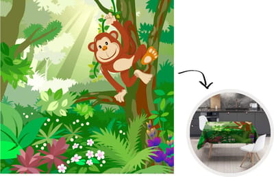 Tafelkleed - Tafellaken - 180x180 cm - Aap - Jungle - Jongens - Meisjes - Bloemen - Kids - Binnen en Buiten