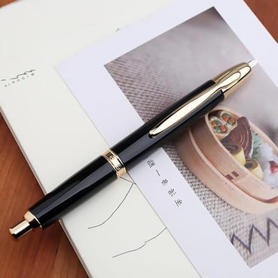 Fijne Vulpen met Verstelbare Punt en Inktconverter, Zwart Metalen Design met Luxe Doos