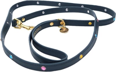 Cavlicious® hondenriem - honden leiband - veganleder - met strass - blauw - 1.50m - kleine hond