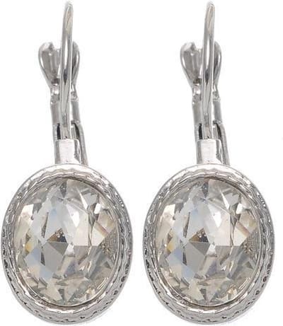 Behave - Oorbellen dames - zilverkleur - vintage look met ovale steen