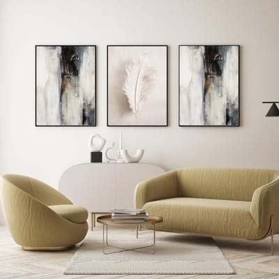 Modern Poster Set van 3 stuks 40x50cm (zonder frame) - Kunst aan de Muur - Wanddecoratie - Wall Art - Abstract Veer - Wall Art