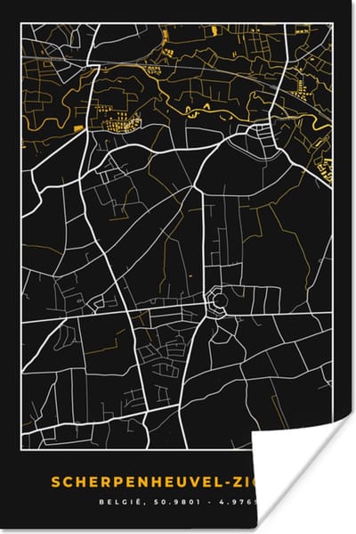 Poster Scherpenheul-Zichem - Goud - Stadskaart - Plattegrond - Kaart - 120x180 cm XXL