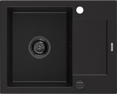 Mexen Enzo granieten spoelbak met 1 bak en afdruiprek 576 x 465 , zwart, zwarte sifon - 6506571005-77-B
