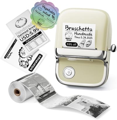 Phomemo M150 - Bluetooth Label Maker - Thermische Mini Printer - Draagbare Labelprinter - 203 DPI - Voor Organisatie en Creatieve Labels - Beige