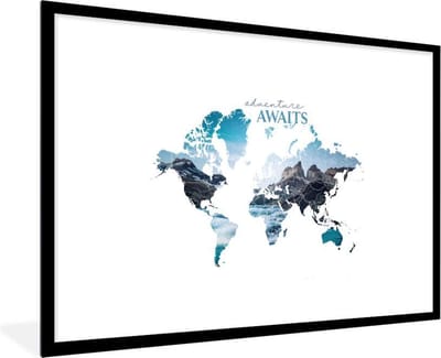 Poster in lijst - Fotolijst 120x80 cm - Posters - Wereldkaart - Quotes - Berg - Posterlijst zwart - Decoratie - Wanddecoratie woonkamer - Muurdecoratie slaapkamer