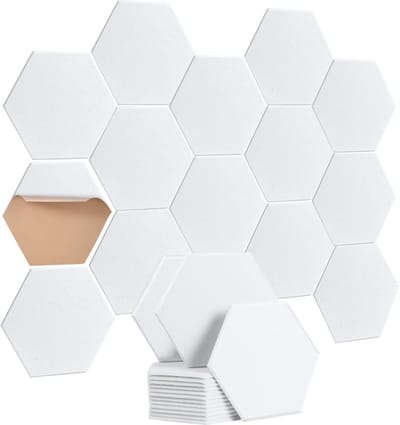 Akoestische Zeshoekige Geluidsabsorberende Platen Zelfklevend - Set van 12 - Wit - 30 x 26 x 09 cm - Voor Woonkamers en Kantoren