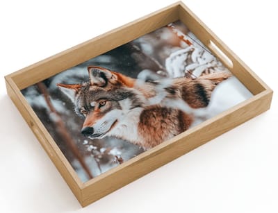 Dienblad hout 40x30 cm - Schootdienblad - Wolf - Sneeuw - Winter - Dieren - Natuur - Sneeuw - Borrelplank rechthoek - Plateau dienbladen