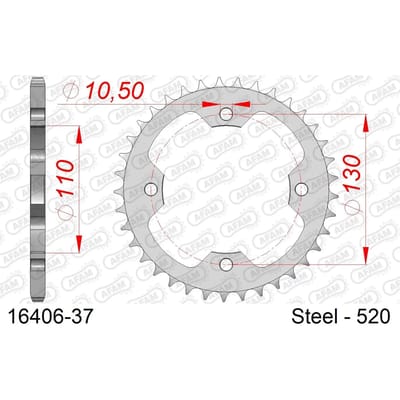 Stalen tandwiel Afam 520 37 dents