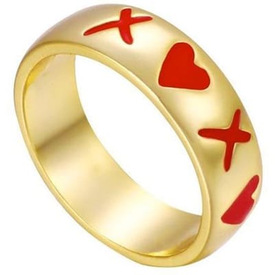 Nieuwe Roze Letterring Hart Bloem Paddenstoel Schattig Lachend Gezicht Vingerband Eenvoudige Dames Heren Koppelringen Sieraden beige