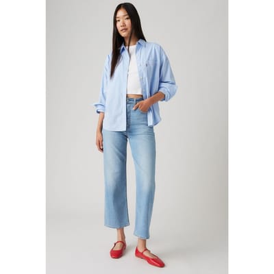 Levi's Ribcage Straight Ankle Cotton Linen Jeans Med Indigo Size: W28L29 | Straight Outlet | Dames | Blauw