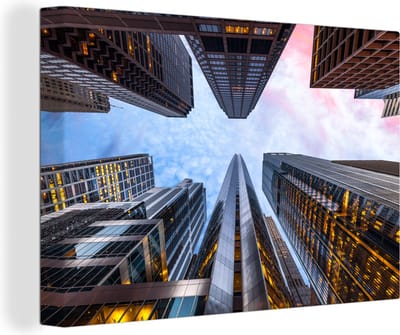 Canvas Schilderij Chicago - Zonsopgang - Lucht - 30x20 cm - Wanddecoratie