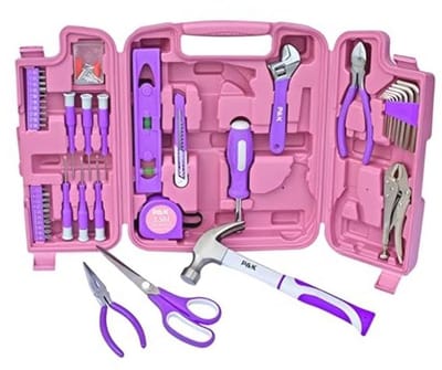 75-delige gereedschapskofferset in roze en paars – ideaal voor huishouden, reparaties en doe-het-zelfprojecten