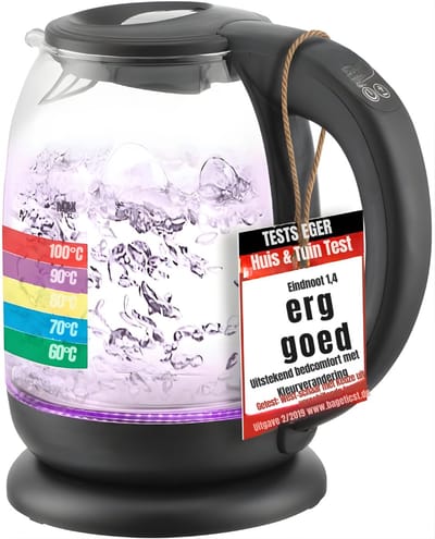 REN® Waterkoker - Waterkoker Met Temperatuurregeling - Waterkoker Glas - Zwart - 22cm x 18cm x 24cm