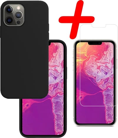 Hoesje Met Screenprotector - Geschikt voor Apple iPhone 13 Pro - Sterk & Shockproof - Back Cover - Siliconen Case - Telefoon Hoes - Zwart
