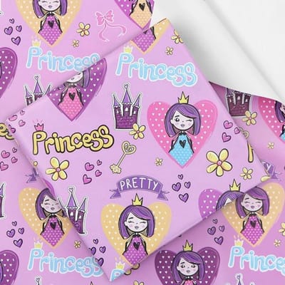 Dailygoods- Cadeaupapier Verjaardag - Prinses Thema - Roze - 4 Vellen - Cadeaupapier Kinderen - Verpakking voor Feestjes - Verpakkingspapier