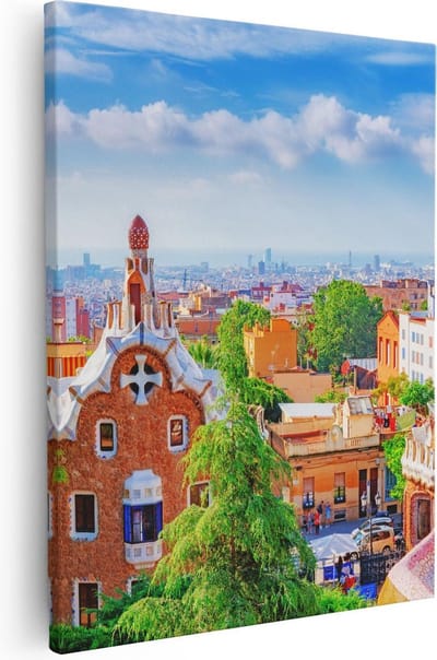 Artaza Canvas Schilderij Park Güell - 40x50 cm - Wanddecoratie Barcelona - Muurdecoratie Architectuur - Kamer Accessoires Stadsgezicht