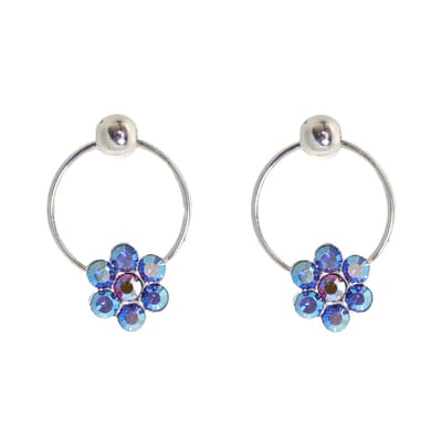 Behave - Oorbellen - Rondje met Bloem - 925 Sterling Zilver - Blauw