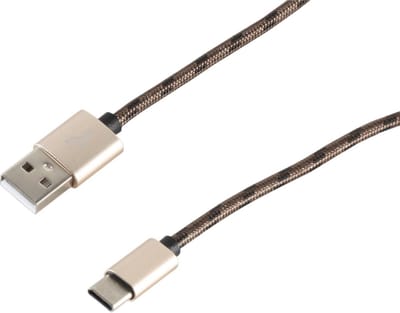 USB-C naar USB-A kabel - USB2.0 - tot 2A / bruin nylon - 0,90 meter
