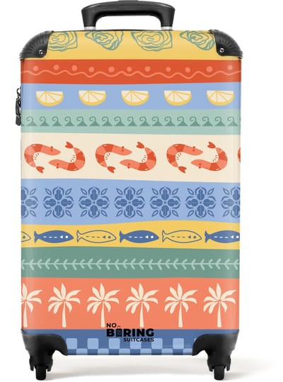NoBoringSuitcases.com - Koffer - Gestreepte illustraties kleurrijk - Past binnen 55x40x20 cm en 55x35x25 cm - Trolley handbagage - Valiezen met wieltjes volwassenen - Reiskoffer op wielen - Rolkoffer lichtgewicht