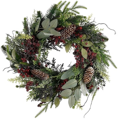 Mica Decorations Bodi Kerstkrans met Dennenappels - H11 x Ø40 cm - Bordeaux