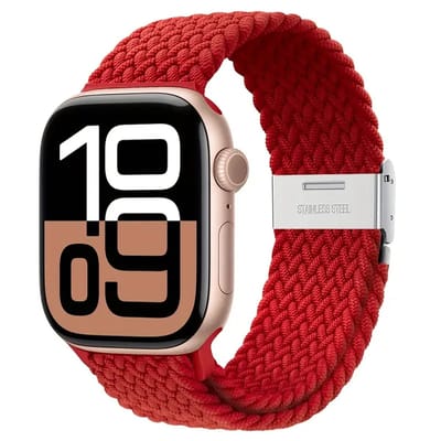 Watch band - geweven in de kleur rood - 42/44/45/46/49mm - Nylon bandje geschikt voor Apple Watch - Geschikt als Apple watch bandje voor Series 1/2/3/4/5/6/7/8/9/10/SE/Ultra