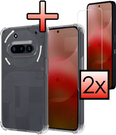 Hoesje - Met Screenprotector - 2 Stuks - Geschikt voor Nothing Phone (3a) - Sterk & Shockproof - Siliconen Case - Back Cover - Telefoon Hoes - Shock Proof - Transparant