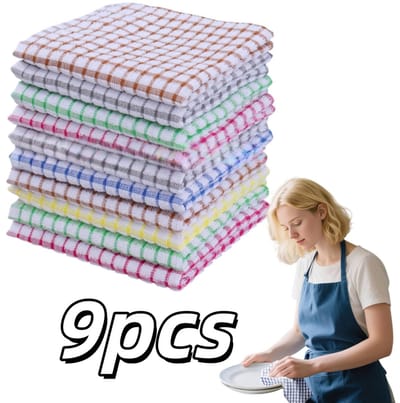9 stuks - Katoenen keukendoekjes - Zeer absorberend - Schoonmaakdoekjes - Tafelkleedjes - 30*30 cm - Geschikt voor dagelijkse schoonmaak in de keuken - Kleur willekeurig