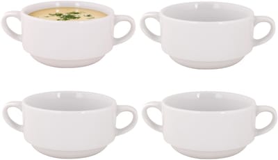 Cosy & Trendy Soepkommen Essential - 4x - wit - D11 x 6 cm - porselein - schaaltjes met oren - ontbijt/hapjes - stapelbaar
