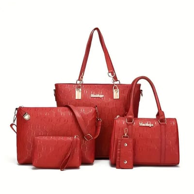 Bovista Handtas Dames - Schoudertas - School - Shopper - Schooltas - Werktas - 5-Delige Set - Rood