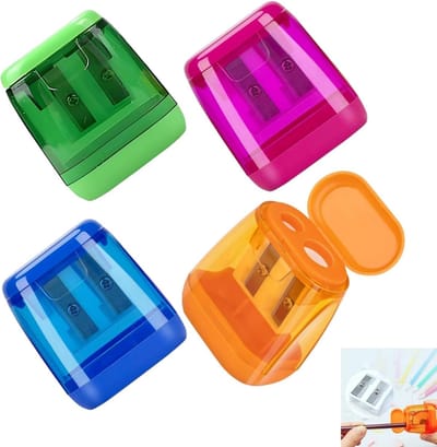 Puntenslijpers Set - Dubbel Gat - Tekenen en Schrijven - Met Opvangbakje - 4 Stuks - Multicolor
