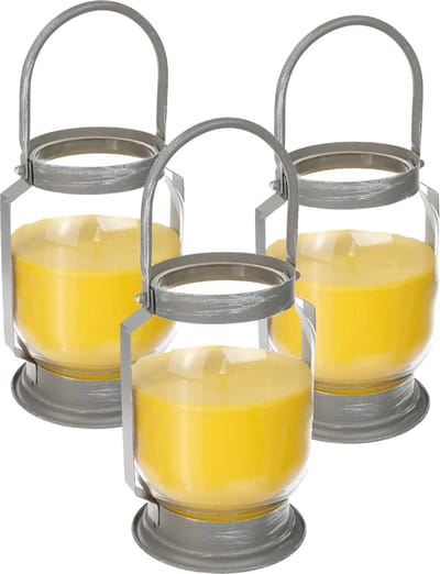 Atmosphera Citronella kaars/lantaarn - 3x stuks - in glas - 65 branduren - Geurkaarsen citrus geur