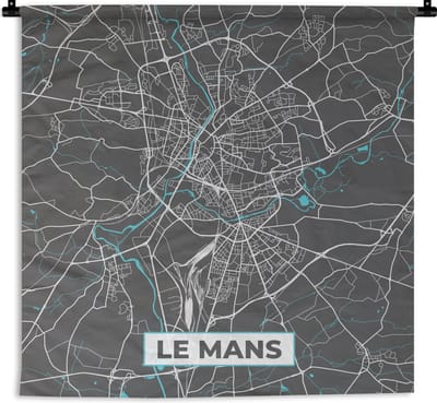 Wandkleed - Wanddoek - Frankrijk - Plattegrond - Kaart - Stadskaart - Le Mans - 180x180 cm - Wandtapijt