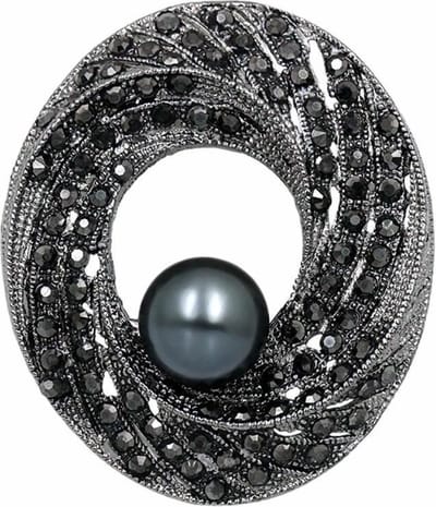 Fako Bijoux® - Broche - Krans Met Parel - 39x45mm - Donkergrijs