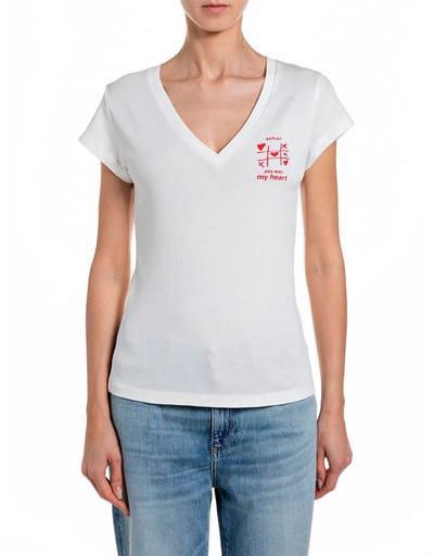 Replay W3467a.000.23792g T-shirt Met Korte Mouwen En V-hals Wit L Vrouw