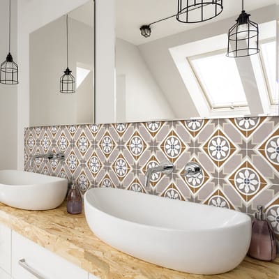 Zelfklevende tegelmuurstickers voor keuken en badkamer - 24 cementtegelstickers, Azulejos Astellon-stijl - 24 stickers, 10x10 cm