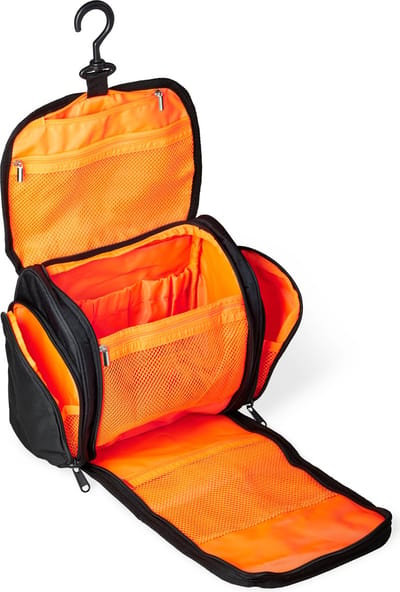Packaluscious Toilettas met Haak - XL Ophangbare Reistas Organizer - Schouderband - Dames & Heren - 7 liter - Zwart/Oranje