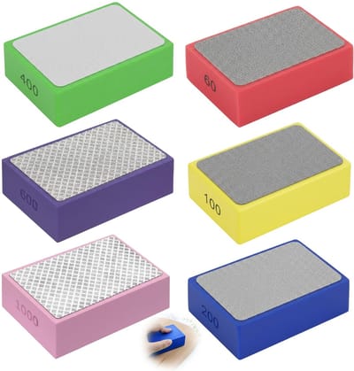 Set van 6 stuks diamant handschuurpadset, glas slijpen tegels slijpen, diamant schuurpad, diamantslijpblok, polijstpads voor steen keramische tegels glas, 60#, 100#, 200#, 400#, 600#, 1000#
