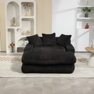 MODFU Loungestoel - Ergonomisch - Met 3 Kussens - Modern - Voor Woonkamer - Ribfluweel - Zwart - 125 X 155 X 63 Cm