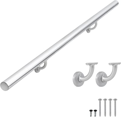 Aluminium Leuning Set - Traphek Muurbeugel - Veilig Traplopen - Levenslang Roestvrij - 2FT - Zilver